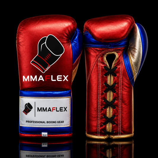 MMAFlex Premium Leather Lace-Up Boxing Gloves – Red / Blue